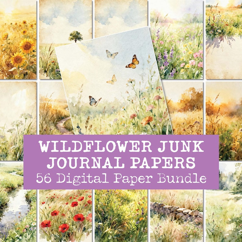 Wildflower Junk Journal Papers Printable, Watercolor Botanical ...