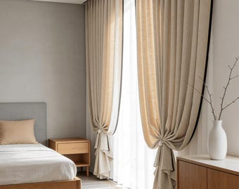 Linen Blackout Curtain Panel for Living Room or Bedroom – Modern Minimalist Beige Drapes with Textured Fabric for Soft Natural Light Control