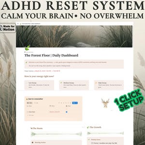ADHD Notion Template for Neurodivergent Adults, Sensory Friendly Daily Dashboard, Low-Stimulation Digital Planner, Executive Function Tool.