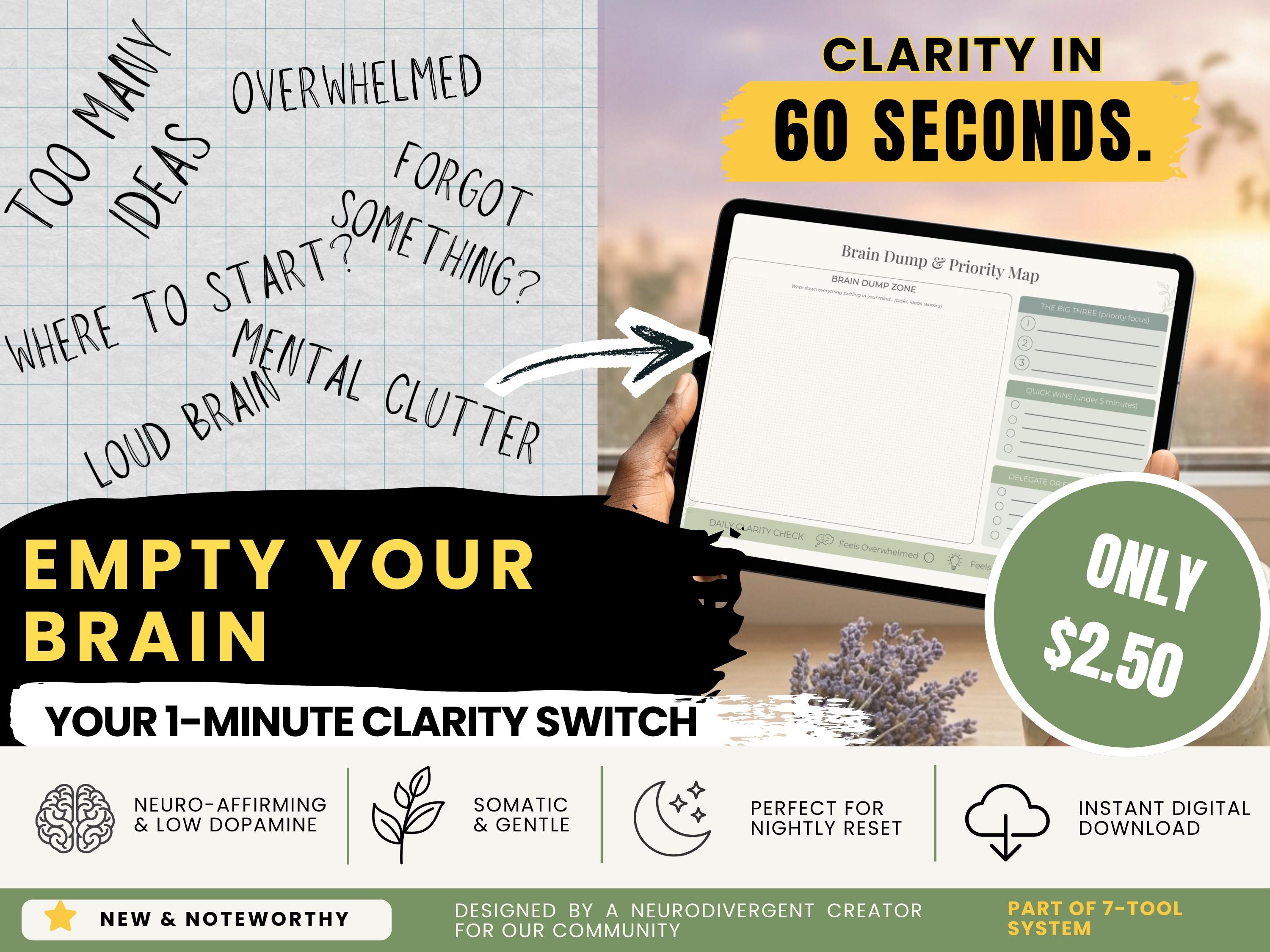ADHD Brain Dump Printable Mental Declutter Page Thought Organizer PDF ...