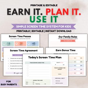 Screen Time Chart for Kids | Printable Screen Time Rules, Reward System & Agreement | Editable Canva PDF