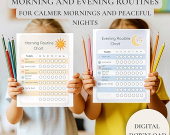 Kids Routine Chart: Morning Evening Visual Schedule (Digital Download)
