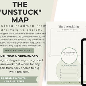 ADHS Lähmung Linderung Los Karte exekutive Dysfunktion Aufgabe Initiationswerkzeug Entscheidung Müdigkeit Neurodiversent Procrastination Geschenk PDF