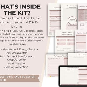 ADHD Survival Kit Dusty Rose Edition - Neurodiversierende Exekutiv Dysfunktion Werkzeuge - Dopamin-Menü & Aufgaben-Lähmung Unterstützung Digitales PDF-Paket