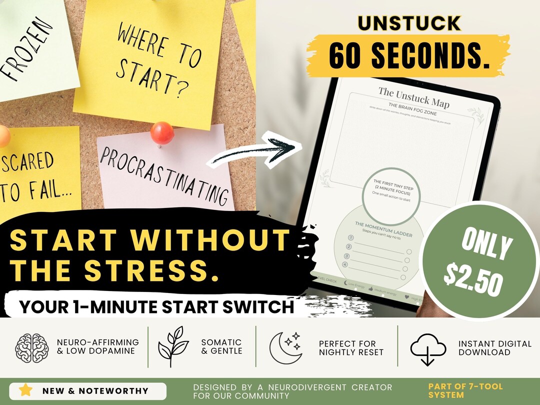 ADHD Paralysis Relief Get Unstuck Map Executive Dysfunction Task ...