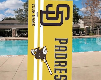 Asciugamano da spiaggia personalizzato con nome dei San Diego Padres, asciugamano personalizzato per gli amanti del baseball