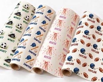 Carta da regalo sportiva personalizzata con nome, confezione regalo personalizzata per compleanno bambini, calcio, baseball, football americano, danza classica, softball, hockey