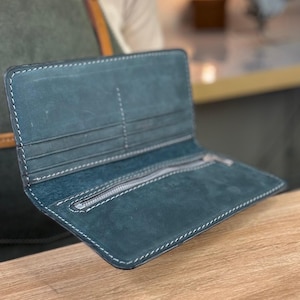 Mönster för lång läderplånbok i PDF-format, blixtlåsficka invändigt, kortfacksdesign, digital nedladdning