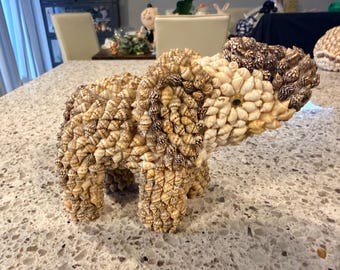 Vintage Folk Art Seashell Elephant Figurine