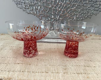 Vintage Pier 1 "Red Splash" Art Glass Margarita Glasses