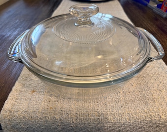 Vintage Anchor Hocking Clear Glass Lidded Casserole Dish Model 1037