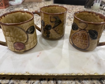 Vintage Otagiri coffee cups with grapes, pear, and cherry design