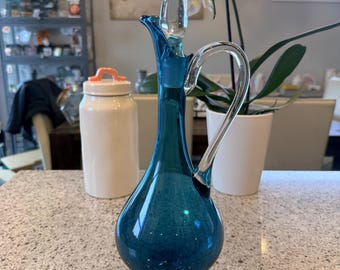 Decantador de cristal artístico italiano Art Déco de Empoli, de época.