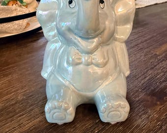 Vintage Ceramic Blue Coin Bank Or Piggy Bank With An Iridescent Glaze