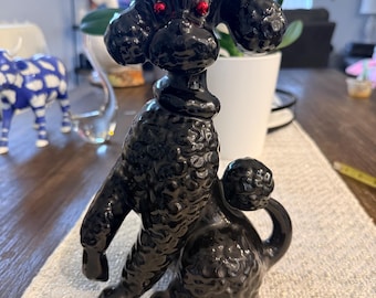 Vintage 1970s Hand Painted Ceramic Poodle Dog Statue