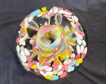 Vintage Hand Blown Glass Paperweight Tiara Exclusive A Floral Design