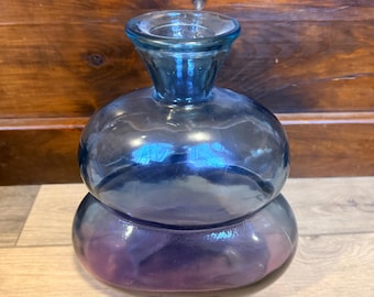 Vintage Double Bubble Aqua To Amethyst Colored Decanter Or Vase