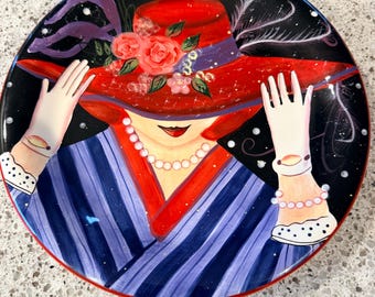 Vintage Certified International "Ladies in Red" Dinner Plate Designed By Artist Susan Winget