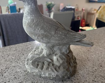 Vintage Gray Concrete Dove Garden Statue Figurine