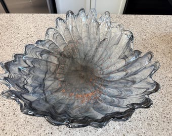 Murano Style Blue Marble Swirl Art Glass Centerpiece Bowl