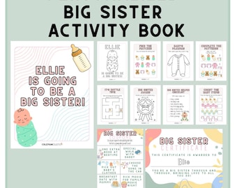 Personalisiertes großes Schwestern Mal- & Aktivitätsbuch | Neue Sibling Geschenk druckbar