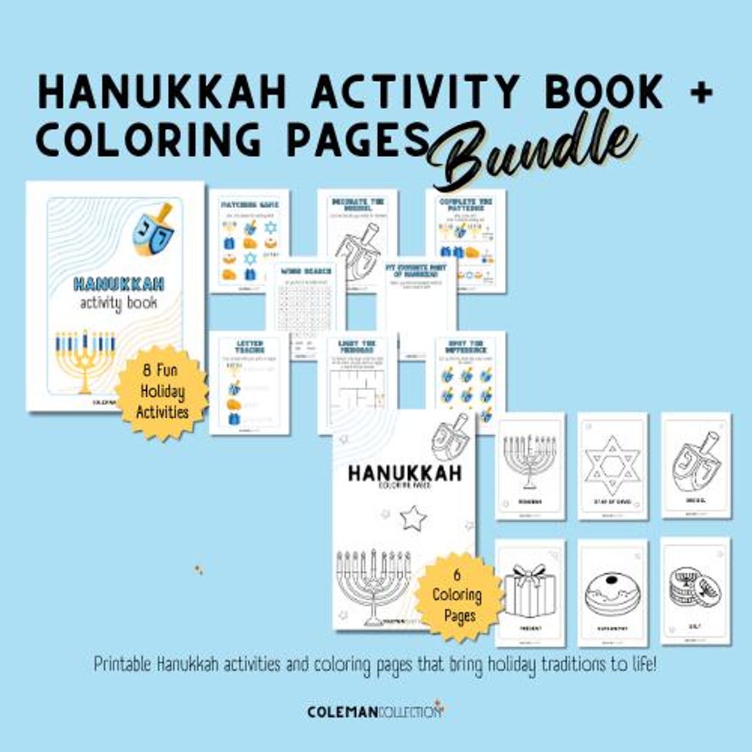 Hanukkah Activity Book & Coloring Pages Bundle | Kids Printable Holiday ...