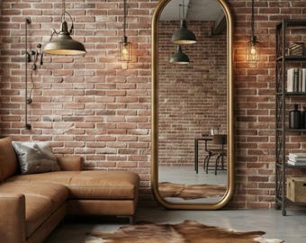 Handcrafted Walnut Full Length Mirror – Asymmetrical Wood Frame