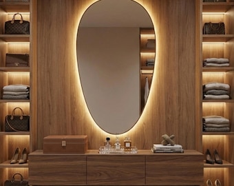 Oval LED Wall Mirror – Modern Backlit Bathroom & Bedroom Mirror – Handmade Custom Lighted Decor