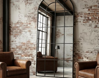 Arch Window Mirror - Handcrafted Arched Full Length Mirror – Vintage Style Wall Decor