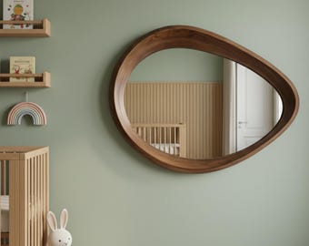 Walnut Asymmetrical Mirror – Handmade Mid-Century Modern Wall Decor
