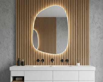Espejo de pared LED asimétrico: decoración moderna hecha a mano