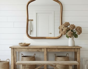 Handmade Asymmetrical Walnut Mirror • Modern Wood Frame Wall Decor
