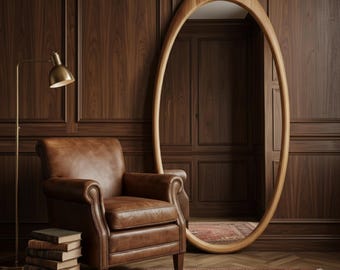 Asymmetrical Walnut Full Length Mirror – Mid-Century Modern Wall Decor