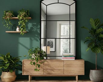 Gothic Arch Wood Frame Wall Mirror – Vintage Window Style