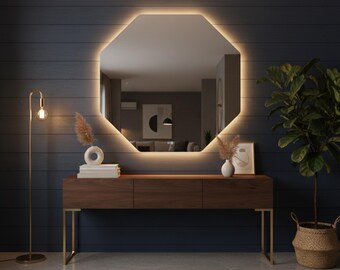 Round LED Bathroom Mirror with Lights, Modern Illuminated Wall Mirror, Makeup Vanity Mirror, Luxury Bathroom Decor