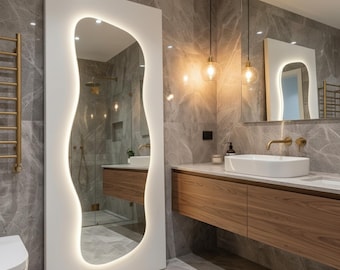 Asymmetrical Full Length LED Mirror – Modern Handmade Wall Decor