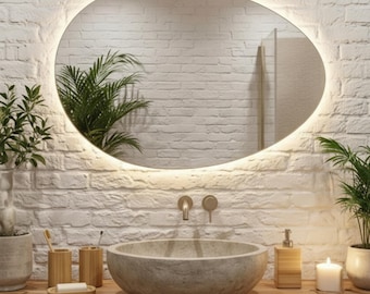 Handmade Asymmetrical LED Wall Mirror – Modern Lighted Decor