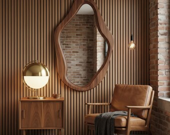 Handmade Walnut Asymmetrical Mirror – Modern Organic Wall Decor