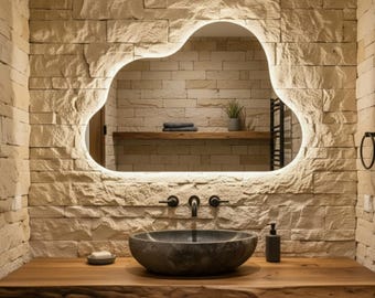 Espejo LED Nube: Decoración de pared iluminada asimétrica hecha a mano