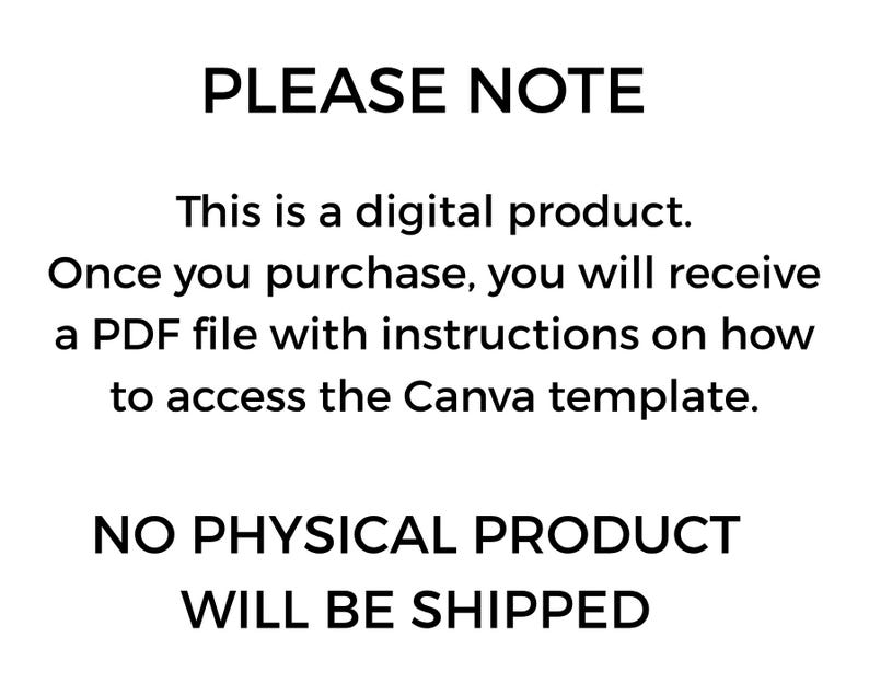 May include: White text on a black background reads "PLEASE NOTE" followed by details about a digital product. The text explains that a PDF with instructions will be provided upon purchase, and that no physical product will be shipped.