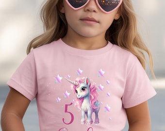 Geburtstag T-Shirt für Kinder Mädchen, Shirt mit Zahl, Einnhorn Look, Geschenk für Geburtstagskind, Geburtstagsshirt 1 2 3 4 5 6 7 8 9 10