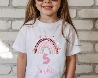 Geburtstag T-Shirt für Kinder Mädchen, Shirt mit Zahl, Regenbogen Look, Geschenk für Geburtstagskind, Geburtstagsshirt 1 2 3 4 5 6 7 8 9 10