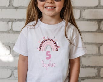 Geburtstag T-Shirt für Kinder Mädchen, Shirt mit Zahl, Regenbogen Look, Geschenk für Geburtstagskind, Geburtstagsshirt 1 2 3 4 5 6 7 8 9 10