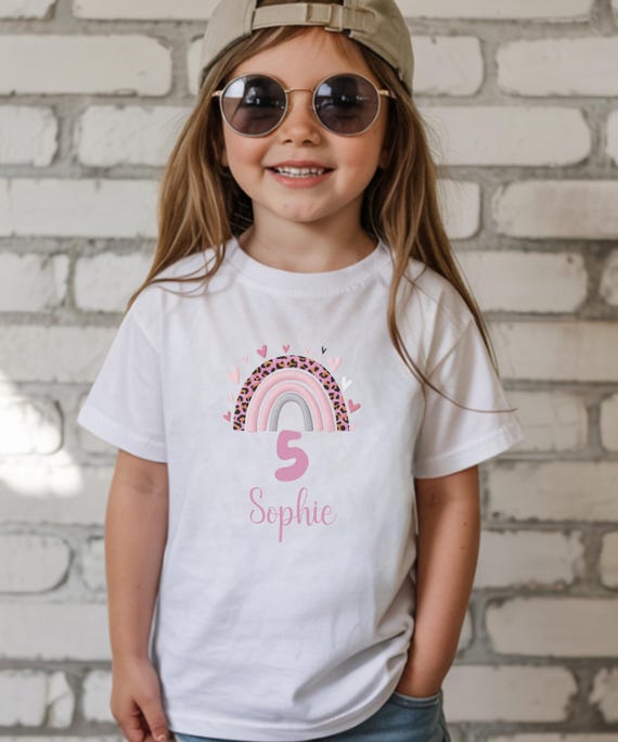 Geburtstag T-Shirt für Kinder Mädchen, Shirt mit Zahl, Regenbogen Look, Geschenk für Geburtstagskind, Geburtstagsshirt 1 2 3 4 5 6 7 8 9 10