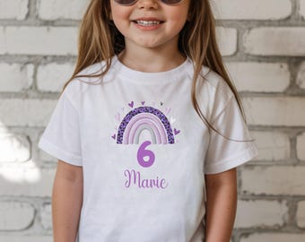 Geburtstag T-Shirt für Kinder Mädchen, Shirt mit Zahl, Regenbogen Look, Geschenk für Geburtstagskind, Geburtstagsshirt 1 2 3 4 5 6 7 8 9 10