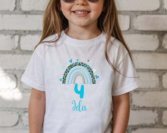 Geburtstag T-Shirt für Kinder Mädchen, Shirt mit Zahl, Regenbogen Look, Geschenk für Geburtstagskind, Geburtstagsshirt 1 2 3 4 5 6 7 8 9 10
