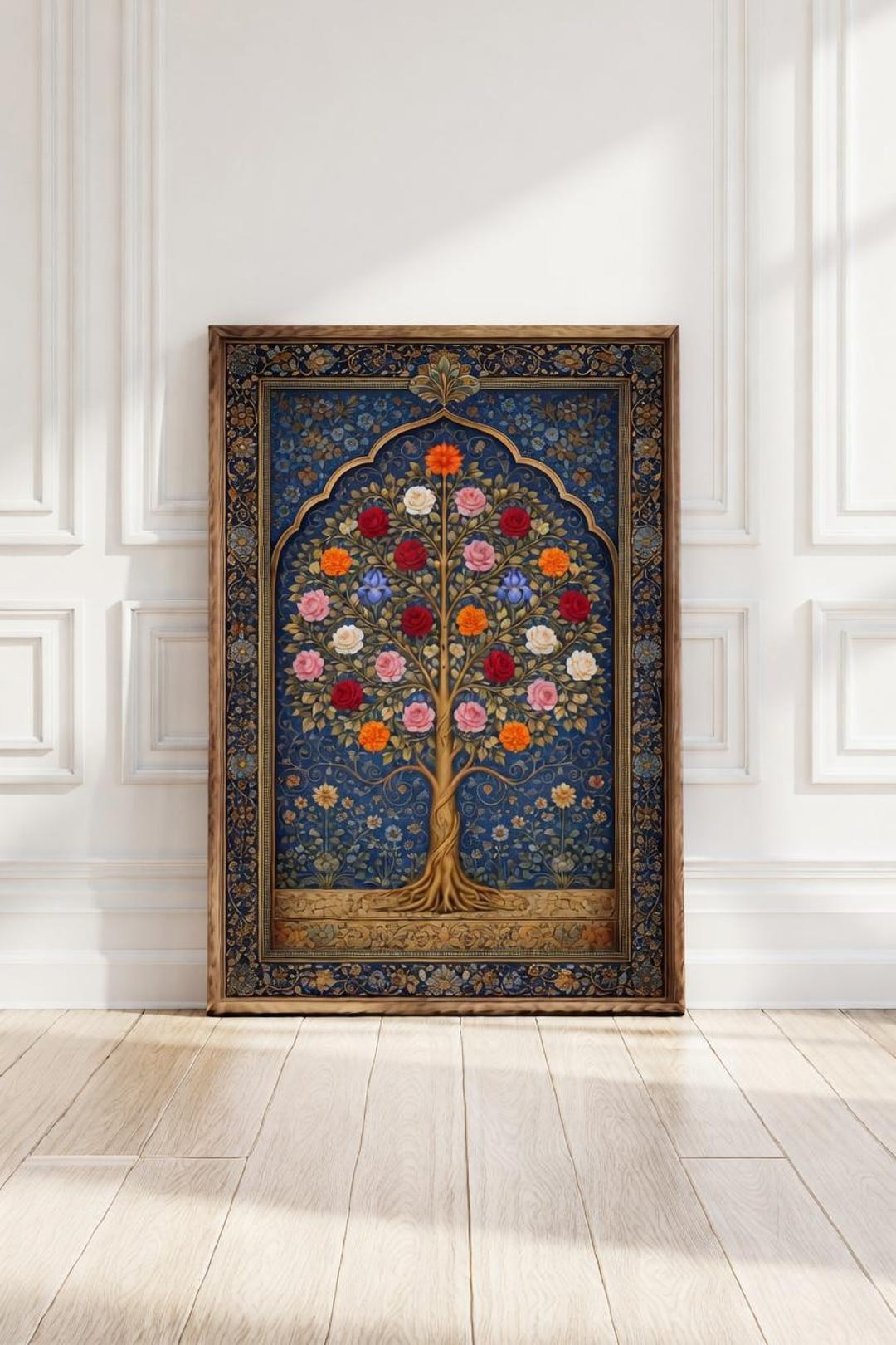 Mughal Pattern Tree Mughal Tree of Life Wall Art Vibrant Colorful Floral Tree Persian Boho ...