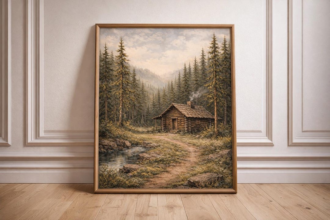 Rustic Cabin Wall Art Forest Landscape Print Mountain Cabin Poster ...