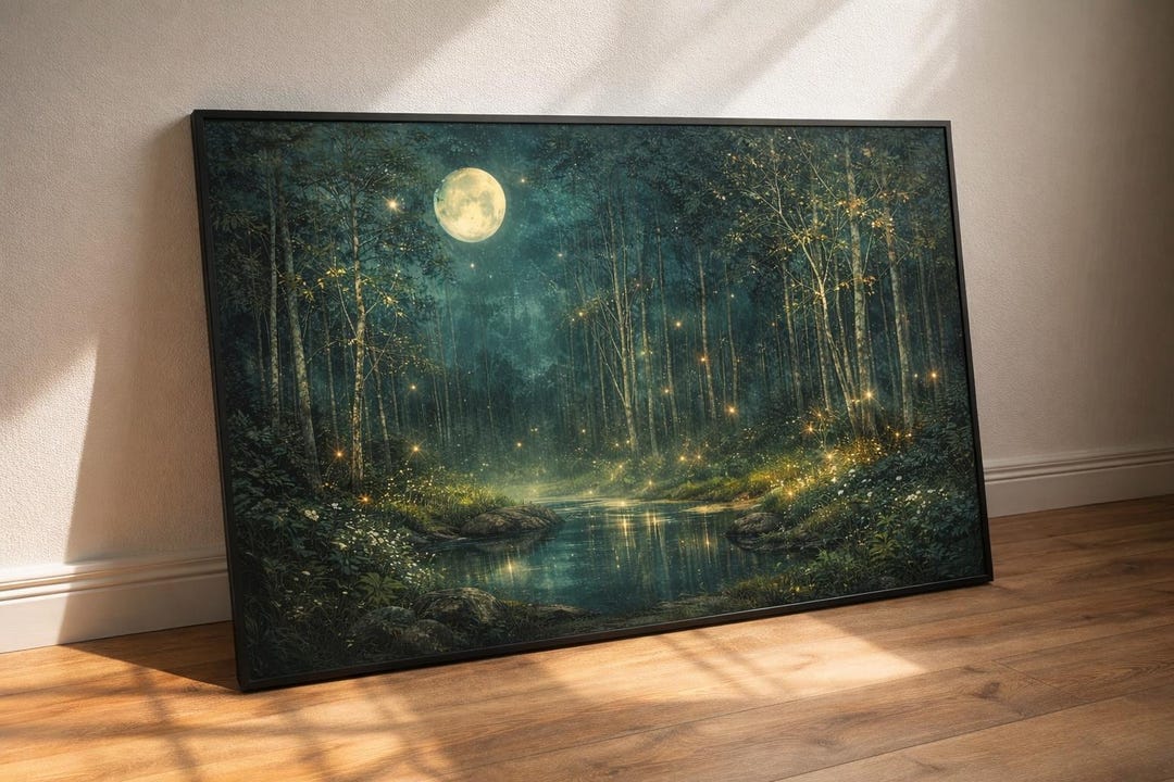 Moonlit Forest Wall Art Print Mystical Night Forest Landscape With ...