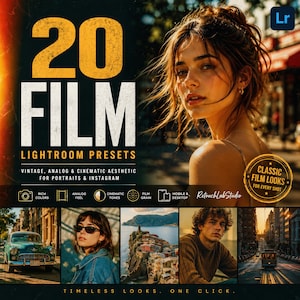 20 Film Lightroom Presets – Vintage, Analog and Cinematic Aesthetic for Portraits & Instagram